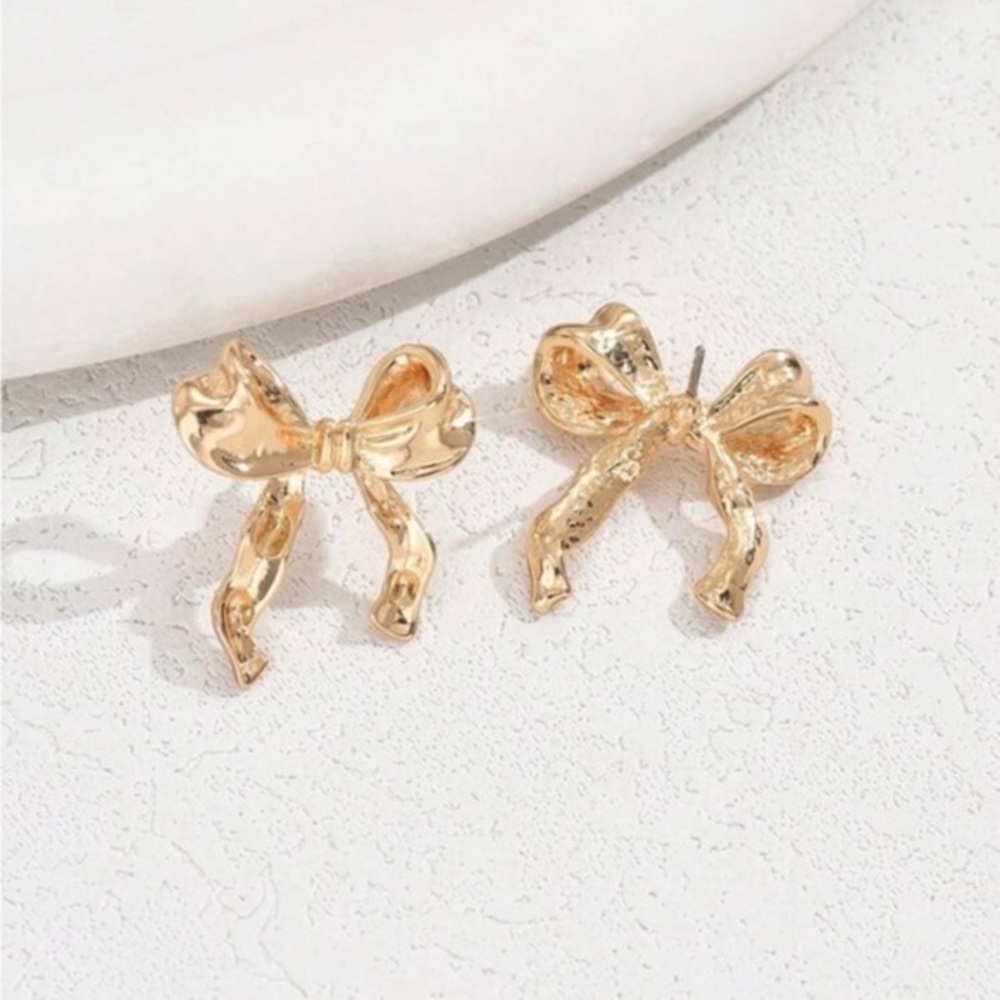 Gold Bow Earrings Ribbon Studs Coquette Y2K Jewelry